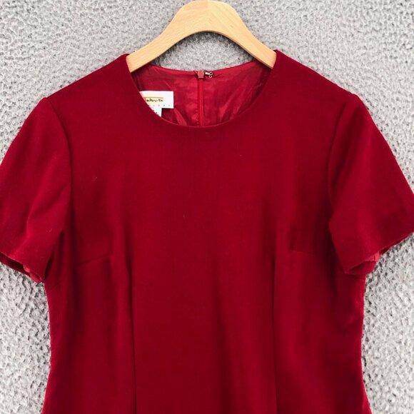 Talbots Dress Womens 6 Petite Red Wool Sheath Crepe Mini Short Sleeve Vintage - Picture 2 of 13
